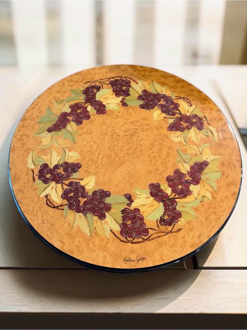 Signed Italian Sorrento Inlaid Wood Lazy Susan – Mastellone Giuseppe – 20.5”